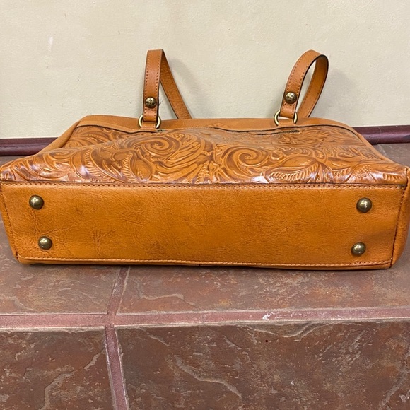 Patricia Nash Tooled Florence Poppy Leather Tote Brown Great Condition - Picture 8 of 9